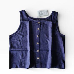 Navy Button Front Tank Top – Sleeveless Linen Style